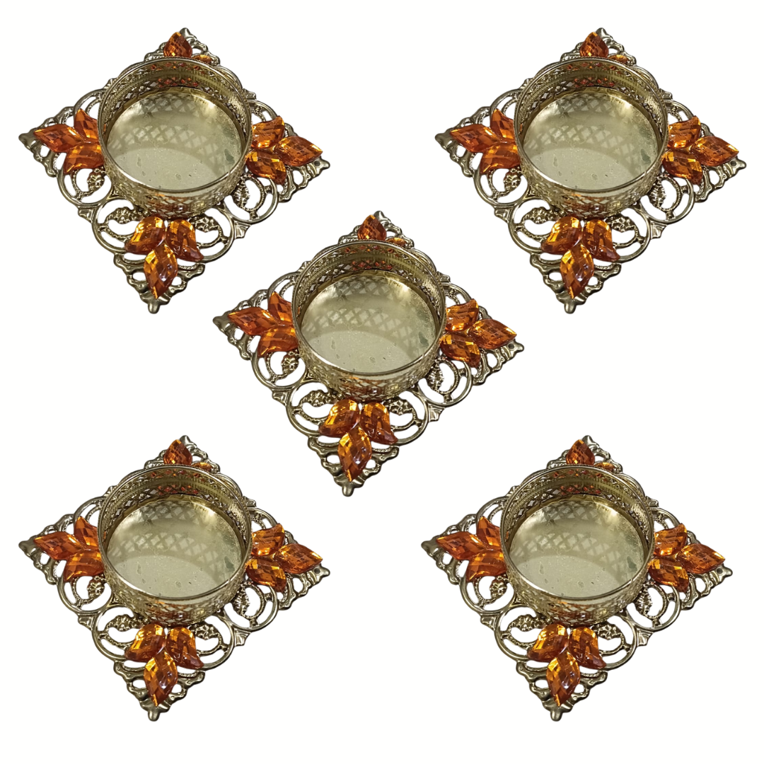 Fancy Diwali Diya - Orange - Set of 5 pcs