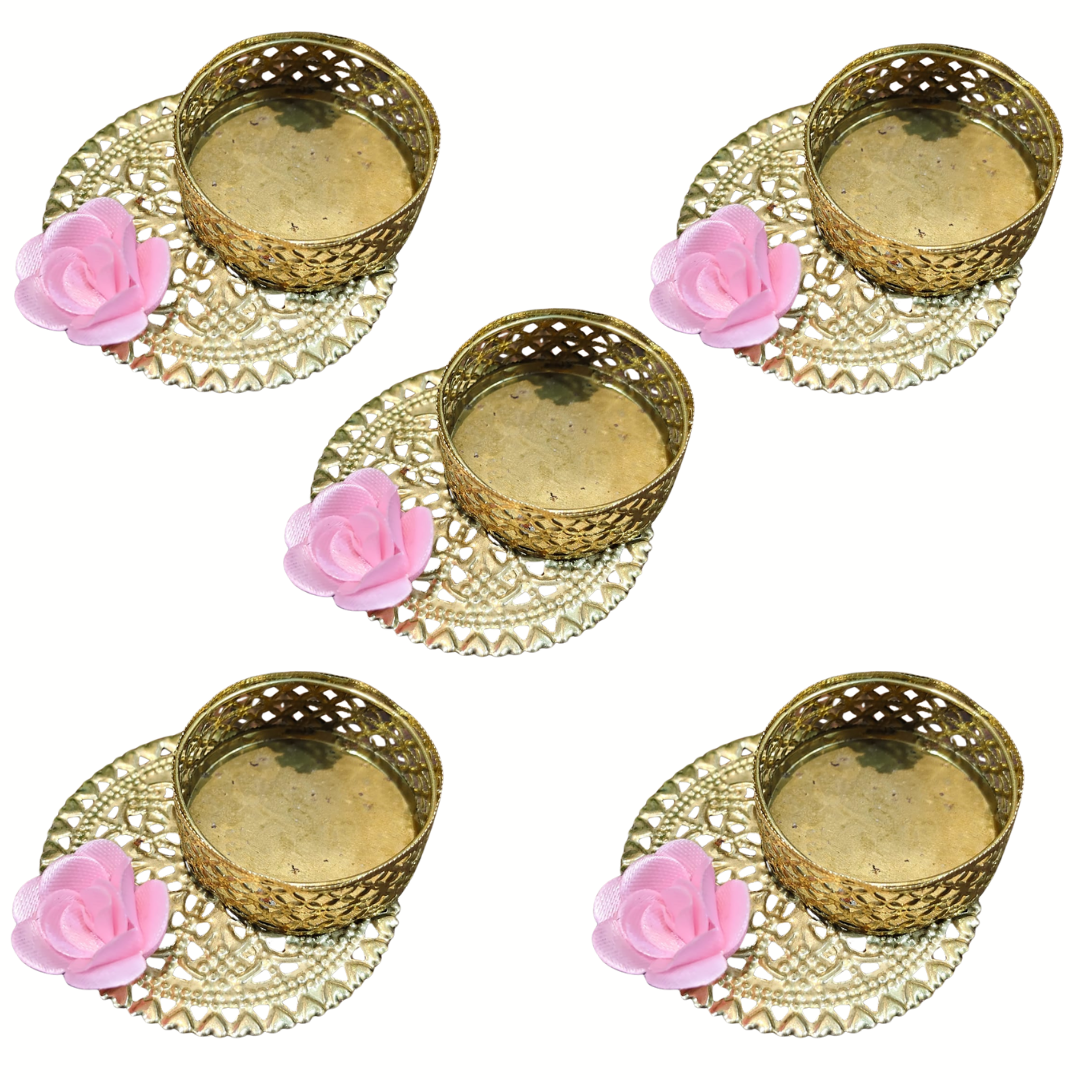 Fancy Diwali Diya - Pink Rose - Set of 5 pcs