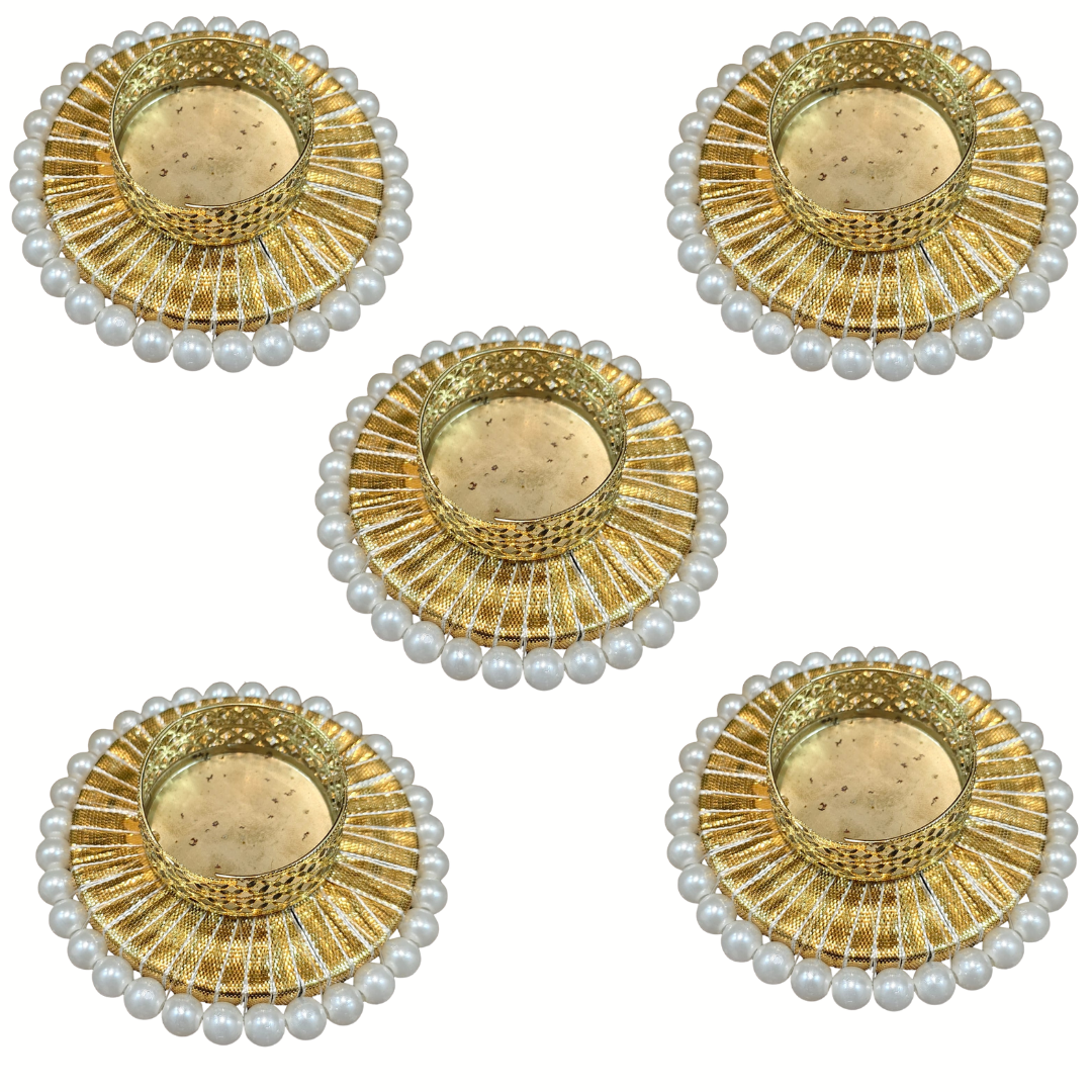 Fancy Diwali Diya with Pearl and Gota Patti - Set of 5 pcs