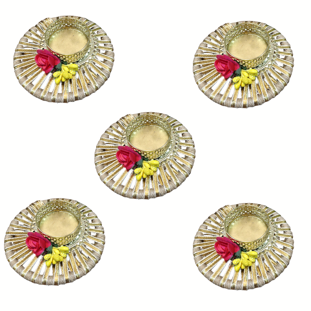 Fancy Diwali Diya with Gota patti and Rose - Set of 5 pcs