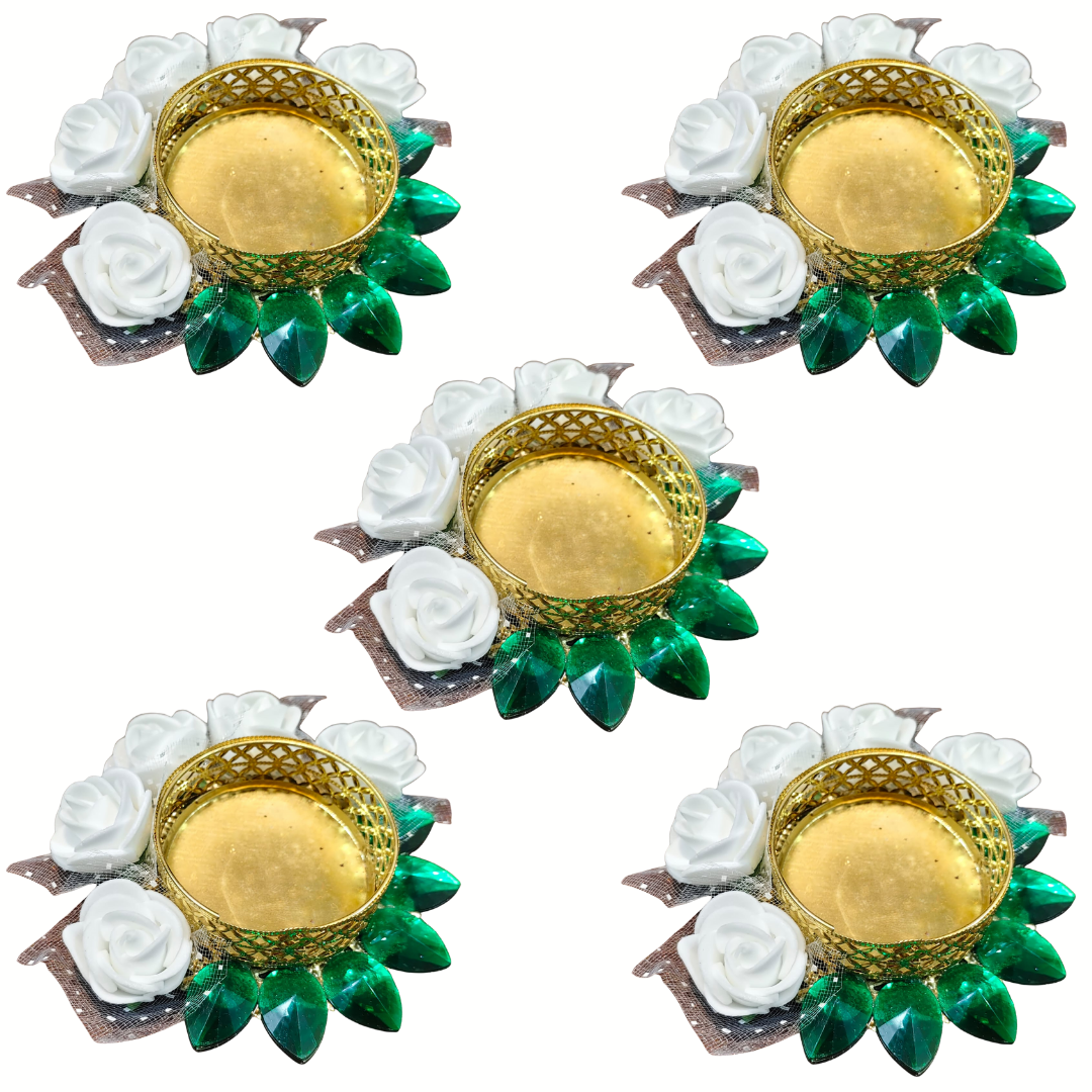 Fancy Diwali Diya - White Rose - Set of 5 pcs
