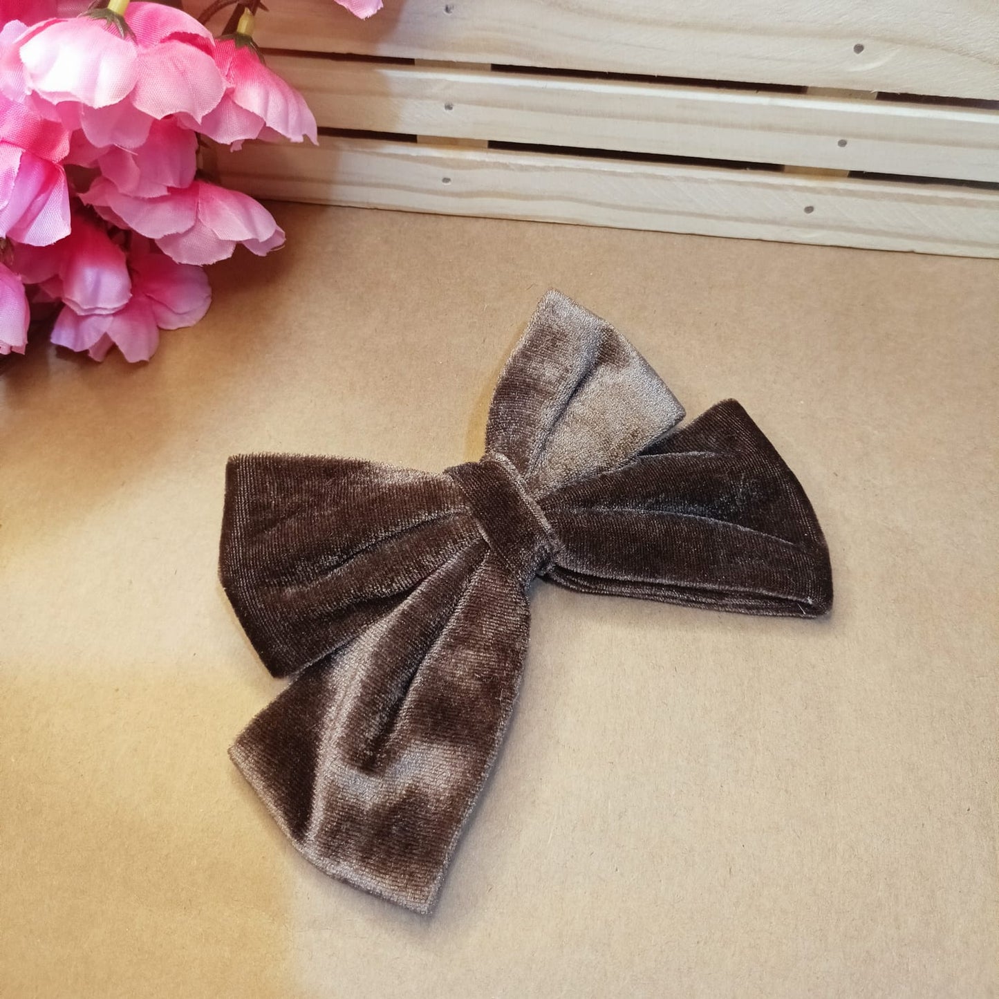 Gaia Dual Velvet Bow - Brown