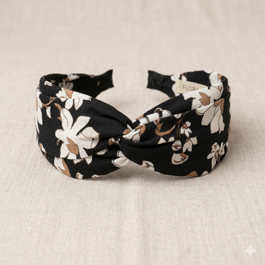 Black Floral Hairband for Women & Girls - 1pc