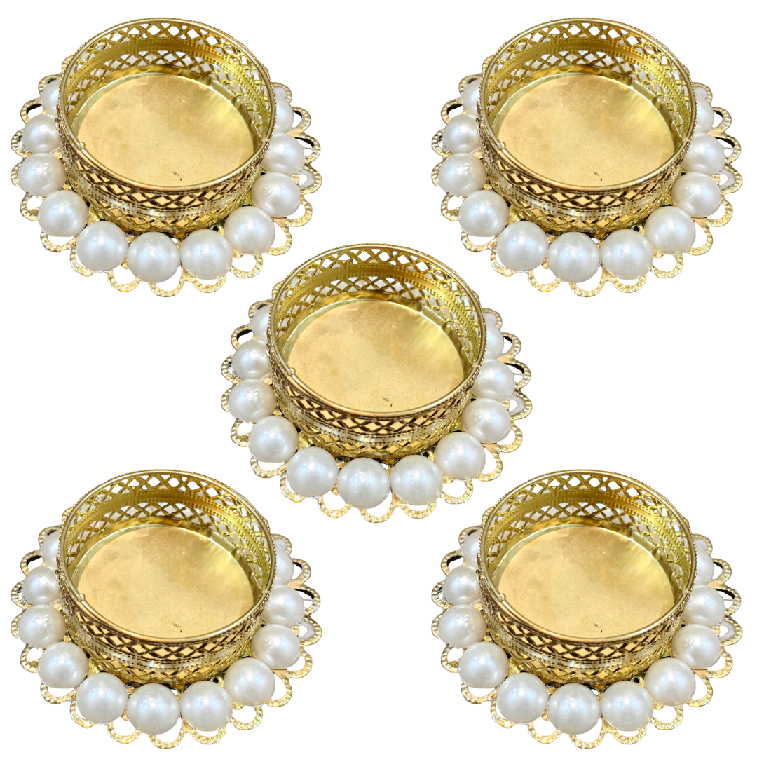 Pearl Diya in Metal - Set of 5 pcs