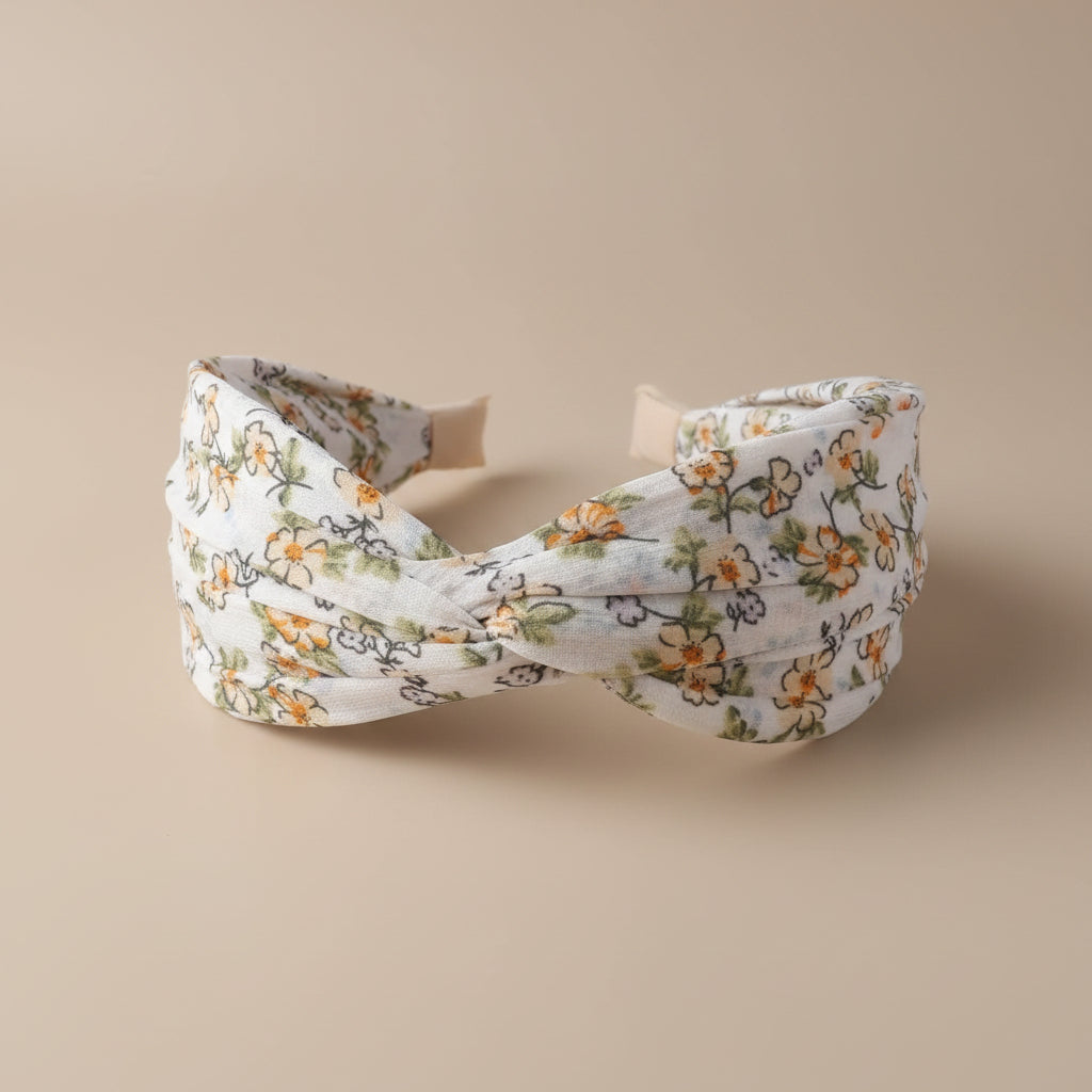 White Floral Print Hairband for Women & Girls - 1pc