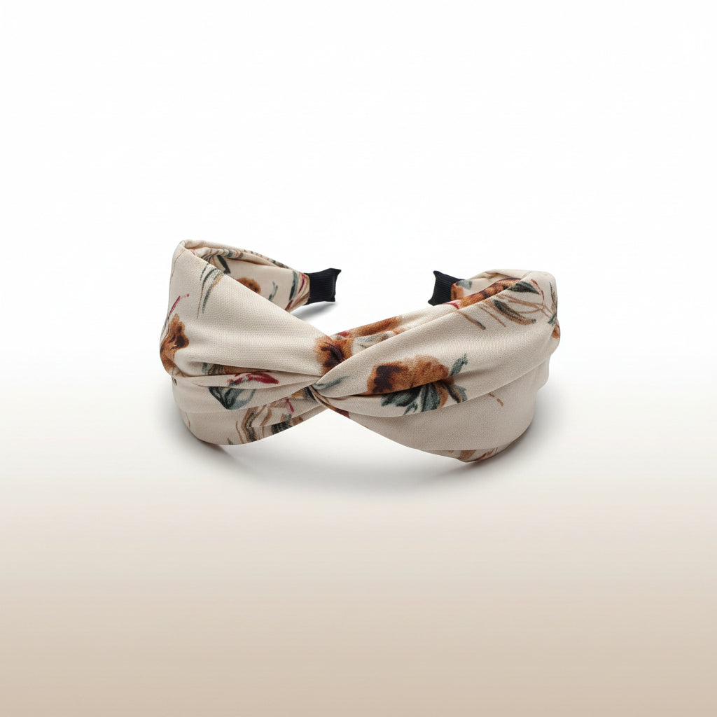 Beige Floral Hairband for Women & Girls - 1pc