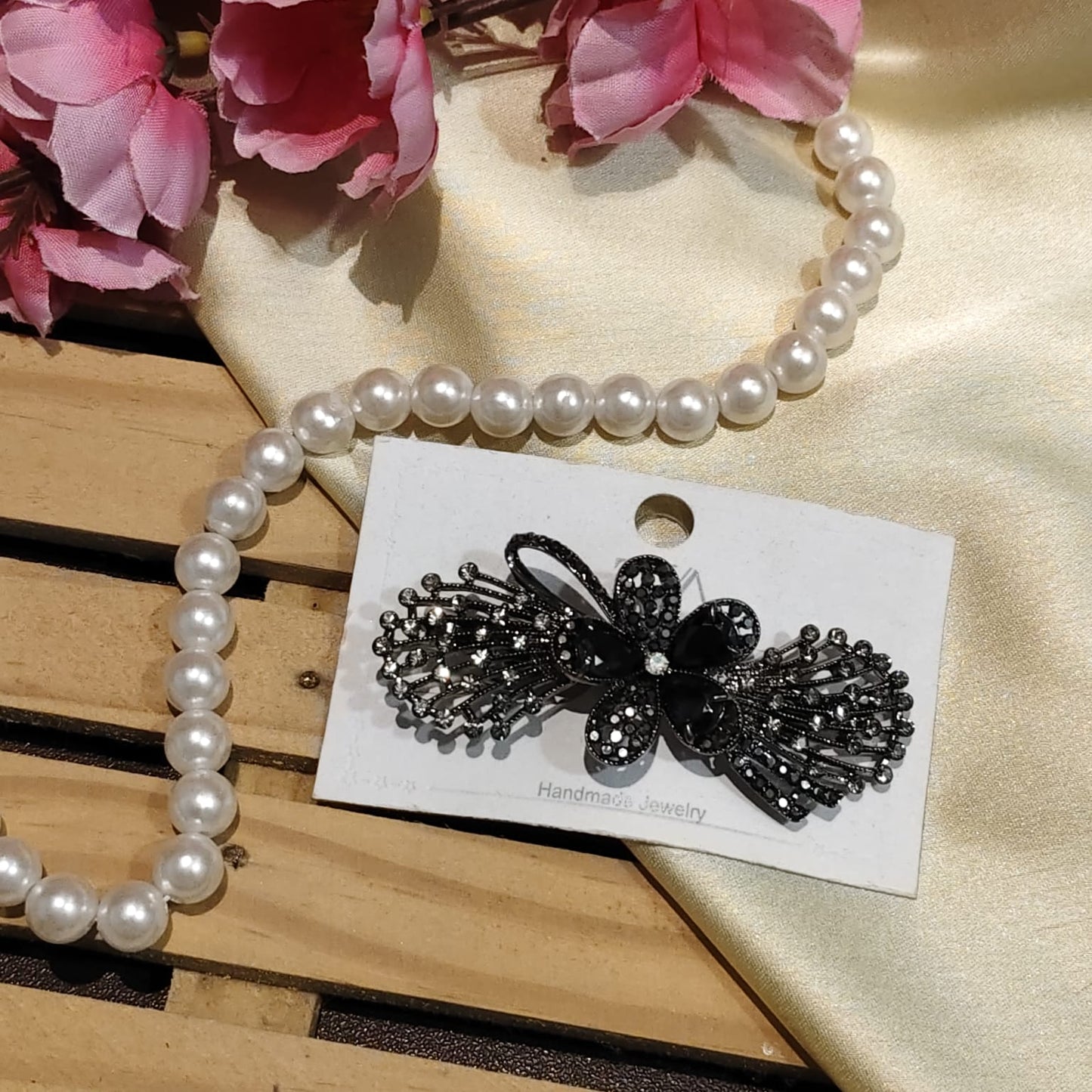 Black Crystal Hair Clip For Women - 1pc