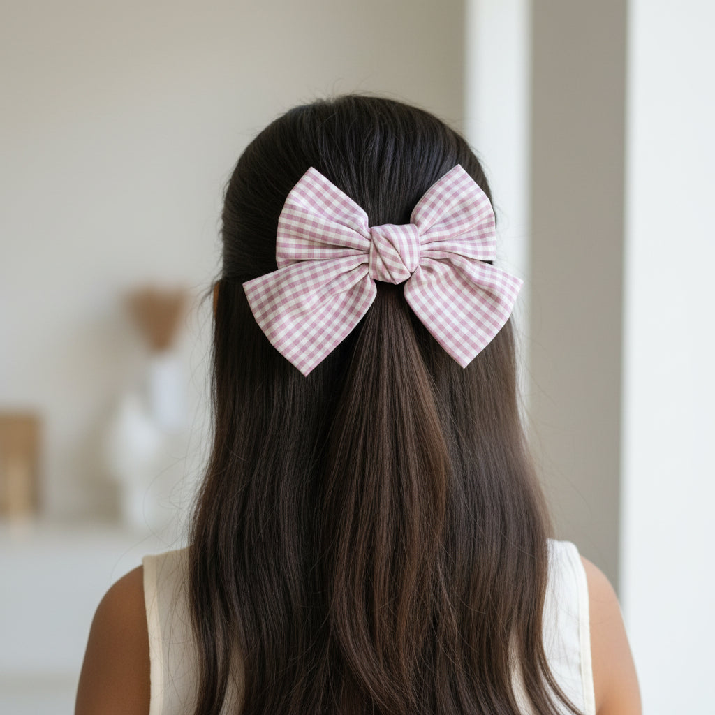 White Checks Bow For Women & Girls - 1pc
