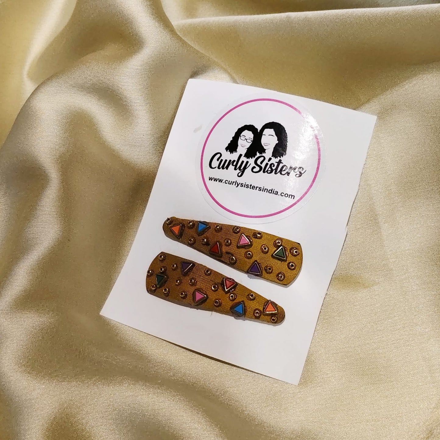 Yellow Hand-Embroidered Hair Clip For Women - 1 Pair