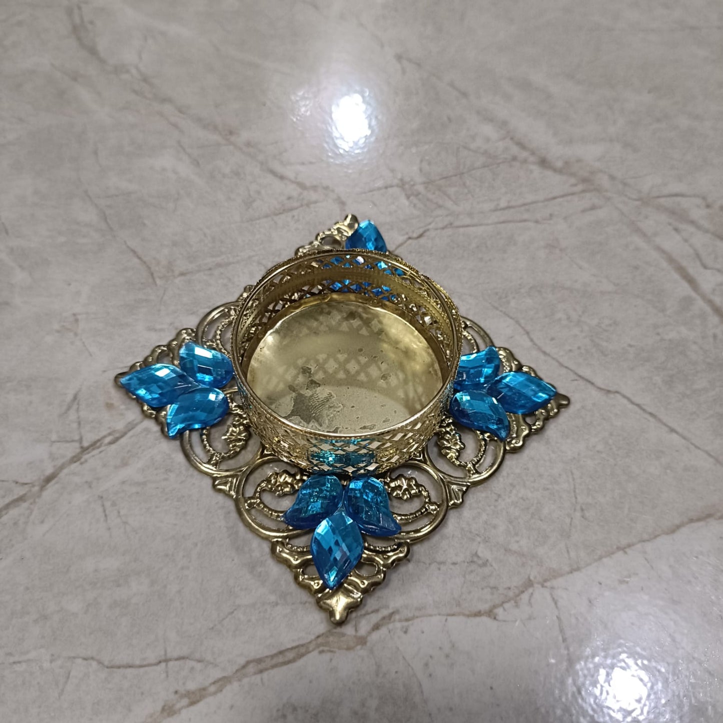 Fancy Metal Diya - Blue - Set of 5 pcs