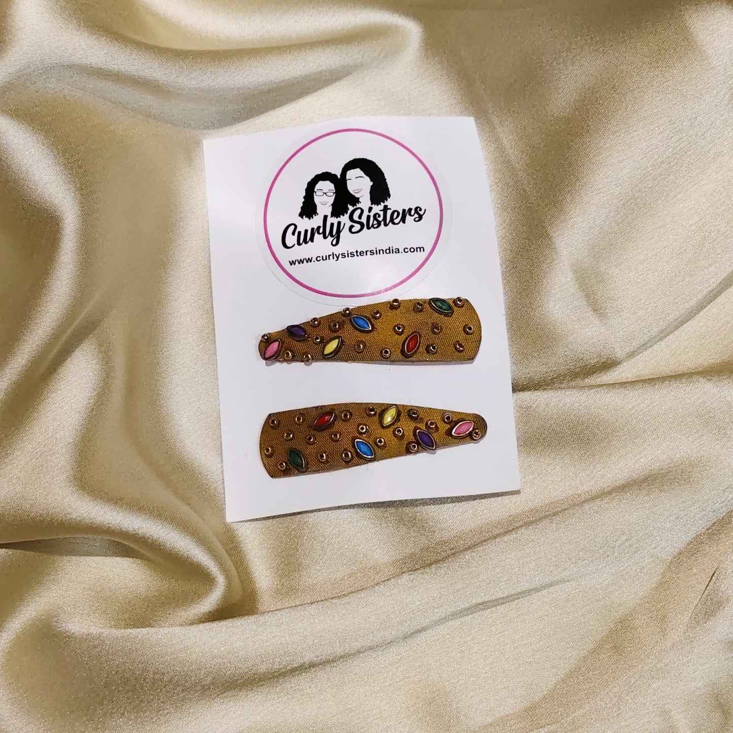 Yellow Multicolor Hair Clip Handmade For Women - 1 Pair