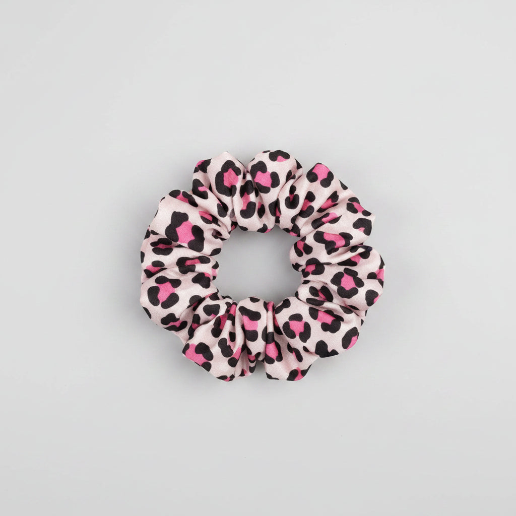 Satin Scrunchie Pink Cheetah Print - 1 pc