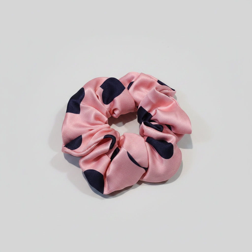 Satin Scrunchie Pink Heart Print - 1 pc