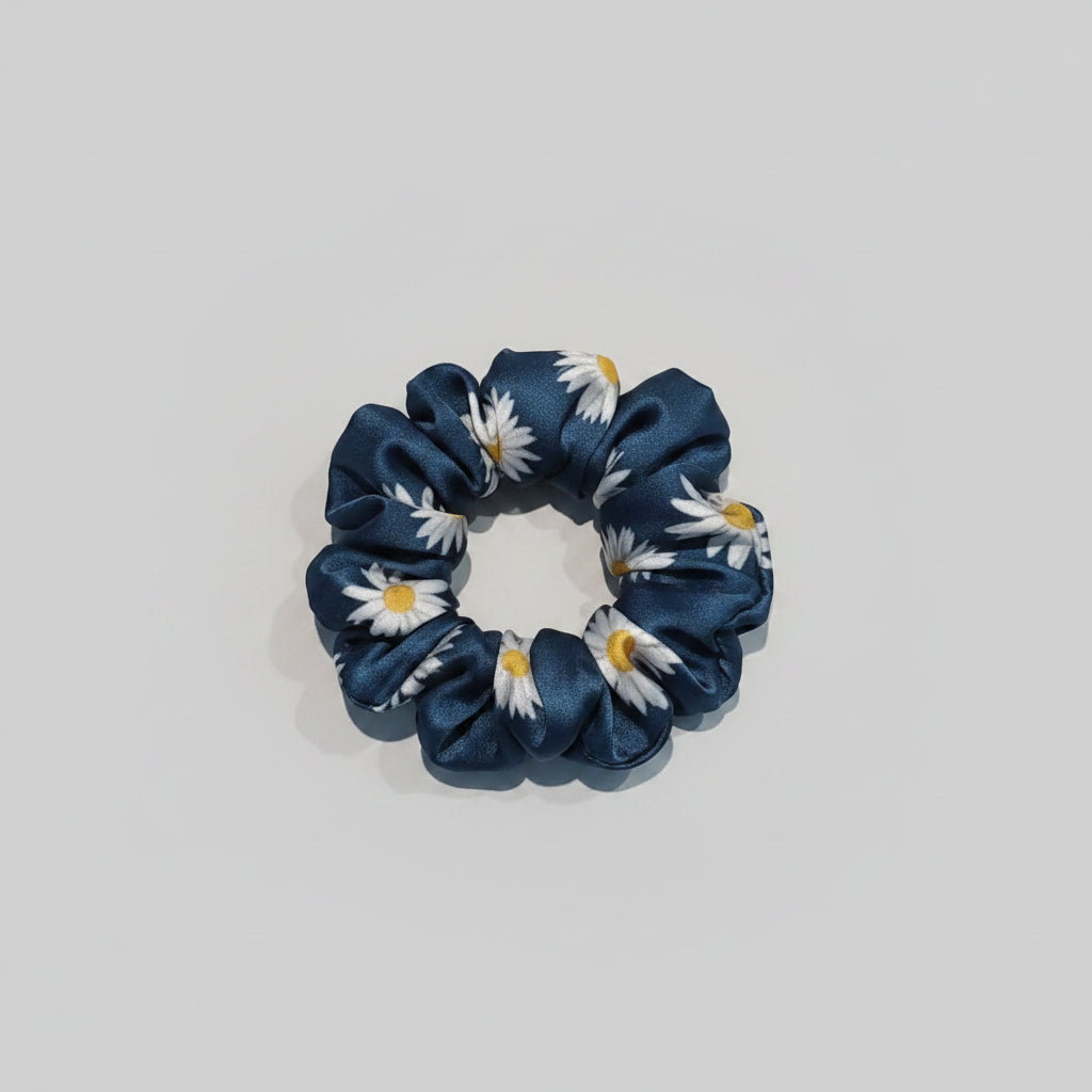 Satin Scrunchie Blue Flower Print - 1 pc