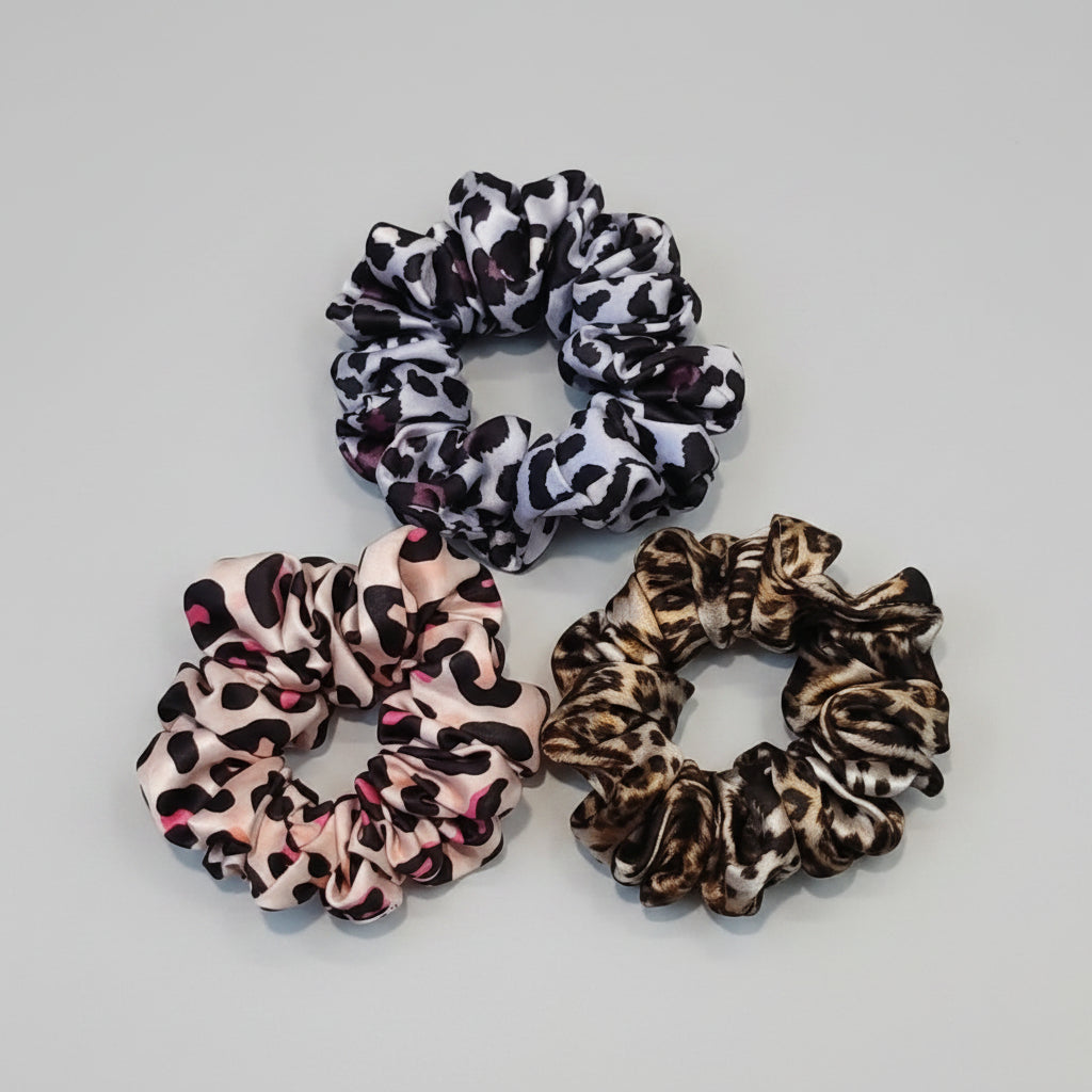 Satin Scrunchie Cheetah - Set of 3
