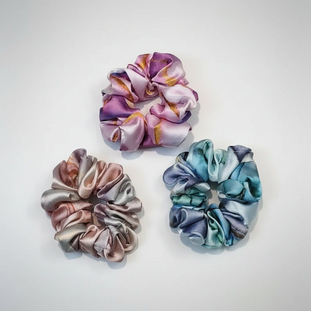 Satin Scrunchie Marble Prints - Set of 3