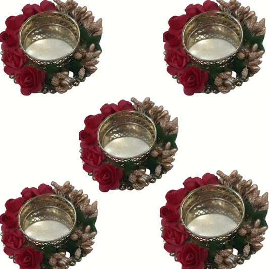 Fancy Diwali Diya - Red Roses - Set of 5 pcs