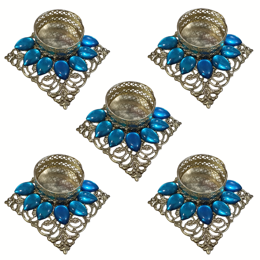 Fancy Diwali Diya - Blue stone - Set of 5 pcs
