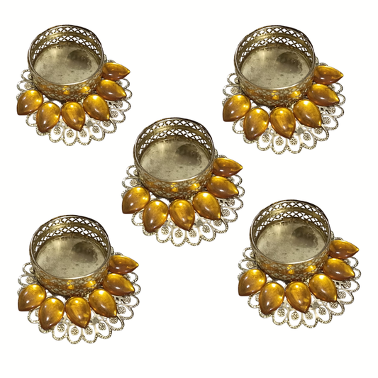 Fancy Diwali Diya - Yellow stones - Set of 5 pcs