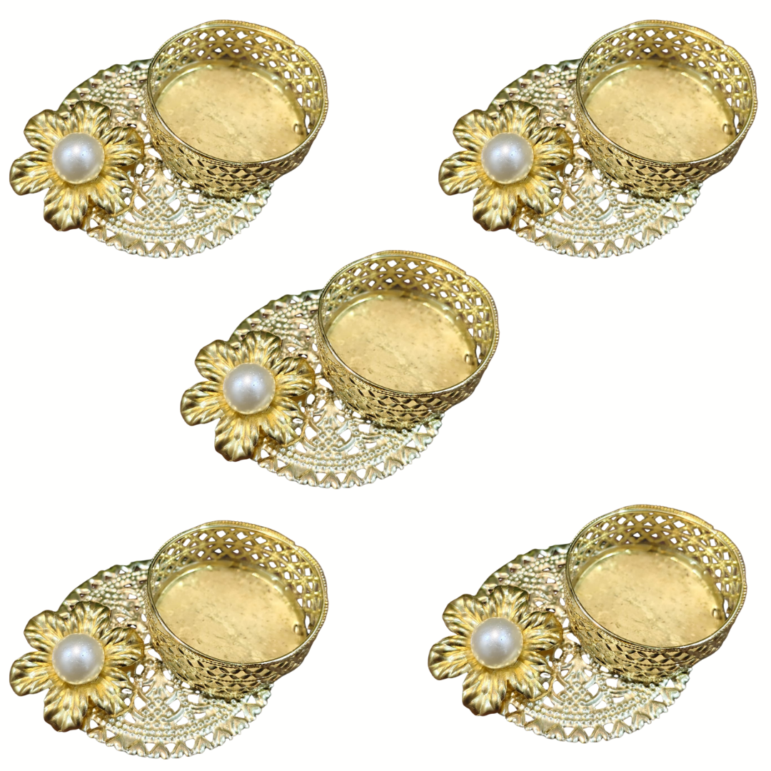 Golden Flower with Pearl Diya - Set of 5 pcs