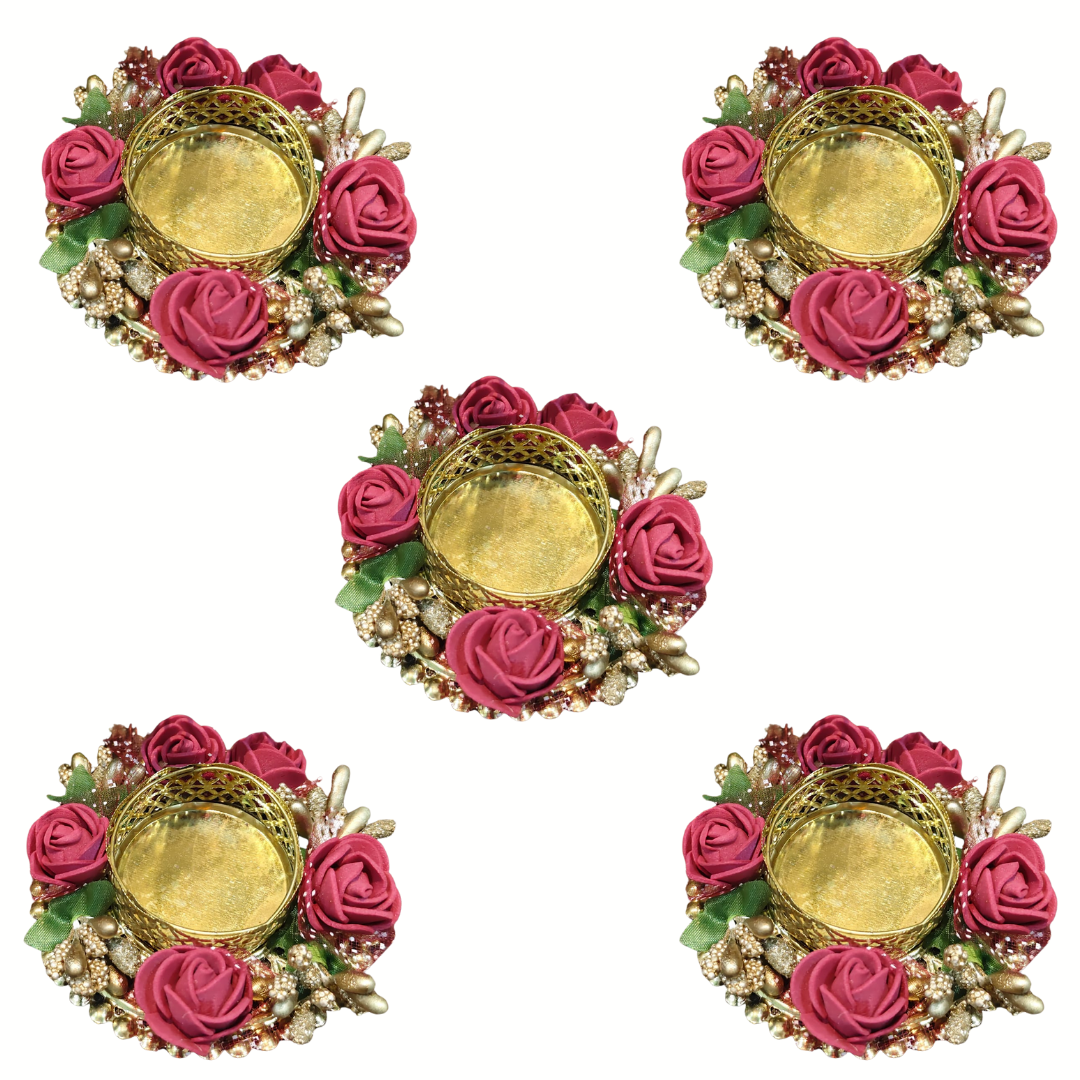 Fancy Diwali Diya - Red Roses - Set of 5 pcs