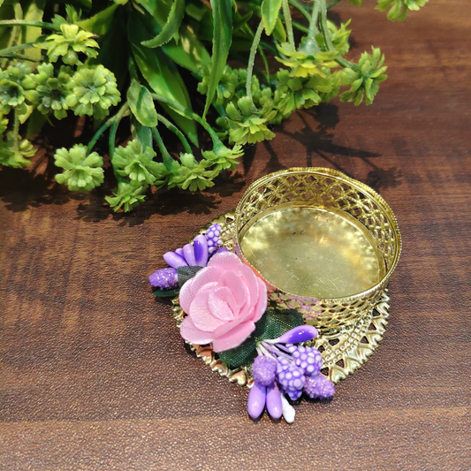 Fancy Metal Diya - Pink and Purple - Set of 5 pcs.