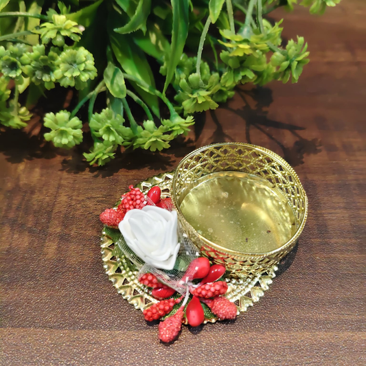 Fancy Metal Diya - White Rose - Set of 5 pcs.