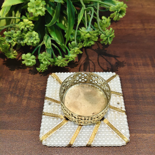 Fancy Metal Diyas - White Pearl - Set of 5 pcs