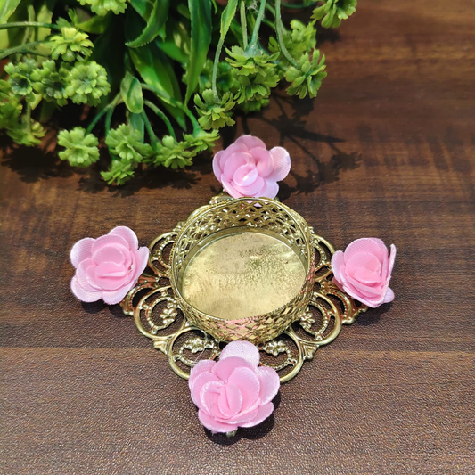 Fancy Metal Diya - Pink Roses - Set of 5 pcs.