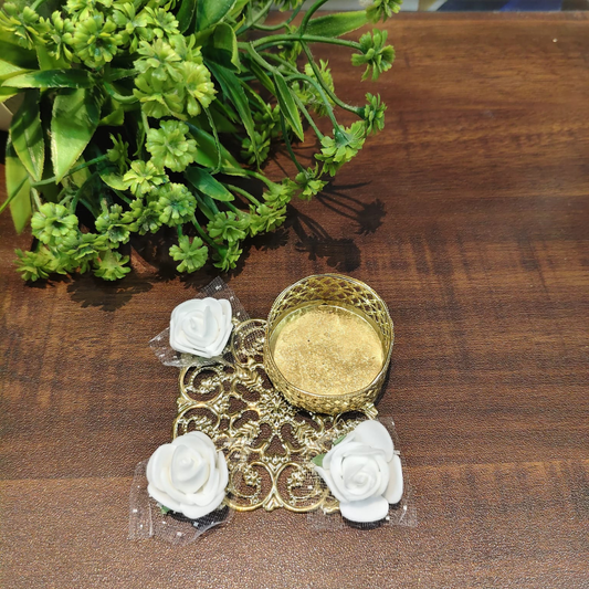 Fancy Metal Diya - White Roses - Set of 5 pcs