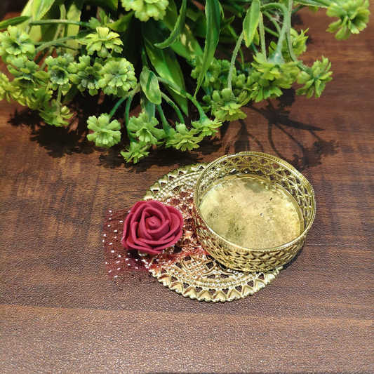 Fancy Metal Diya - Red Rose - Set of 5 pcs
