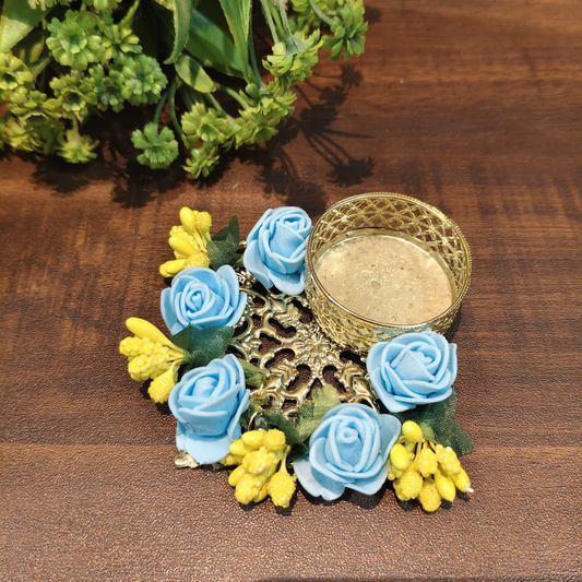 Fancy Diwali Diya - Blue Roses - Set of 5 pcs350