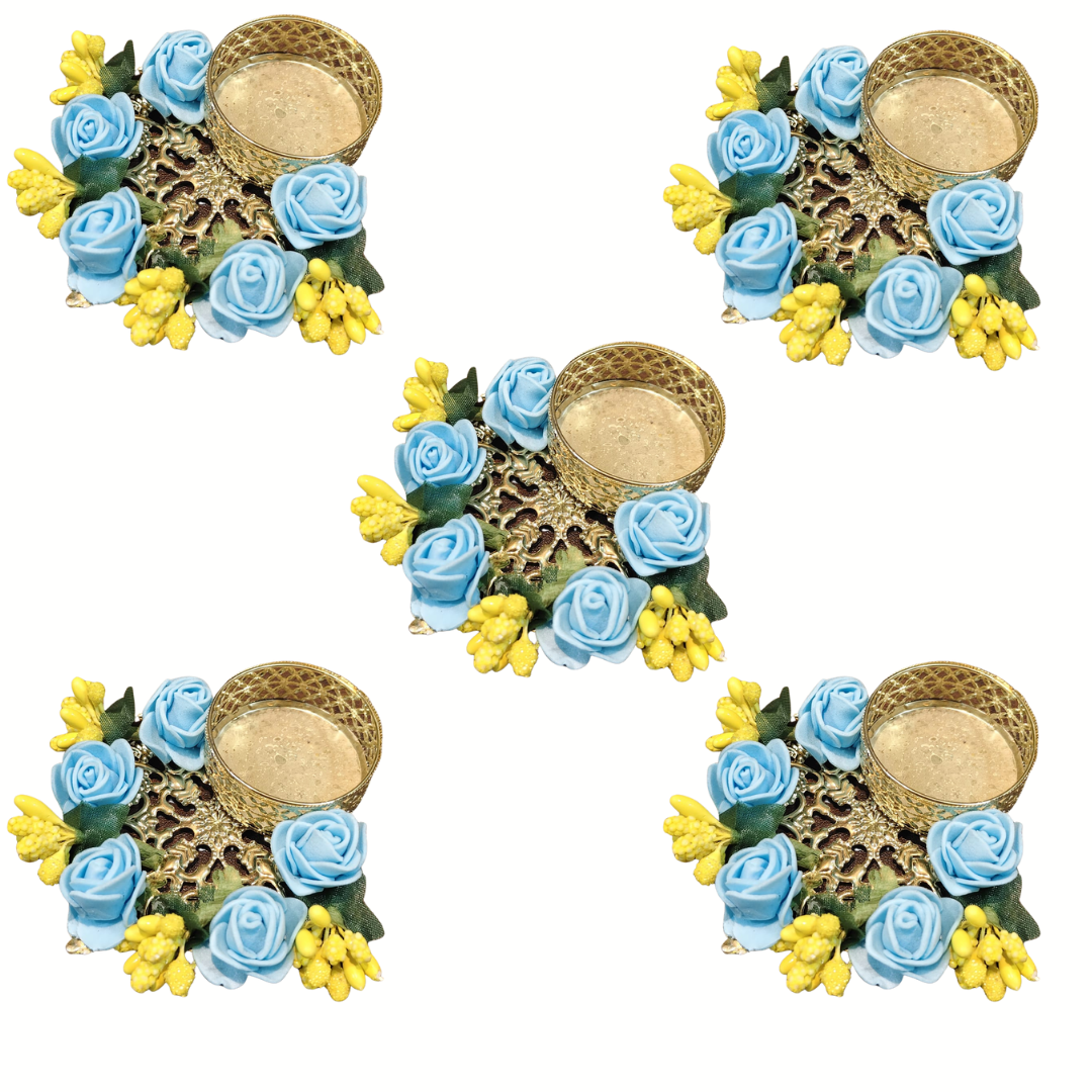 Fancy Diwali Diya - Blue Roses - Set of 5 pcs350