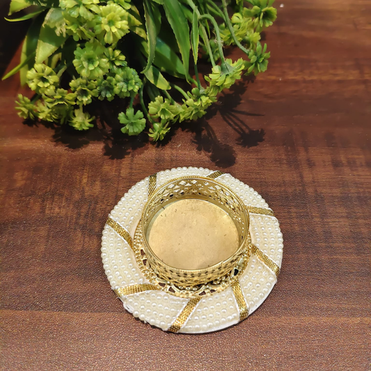 Fancy Diwali Diya - Gold & Pearl -Set of 5 pcs