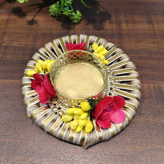 Fancy Diwali Diya with Gota Patti, Rose and Pollen - Set of 5 pcs