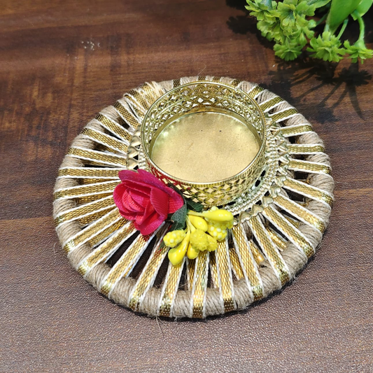 Fancy Diwali Diya with Gota patti and Rose - Set of 5 pcs