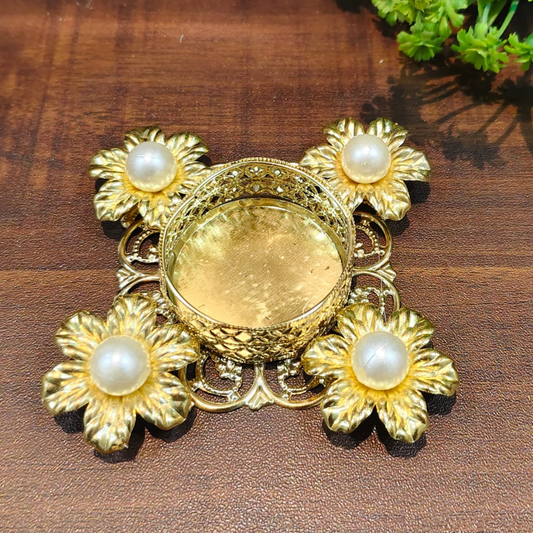 Golden Flower Metal Diwali Diya - Set of 5 pcs
