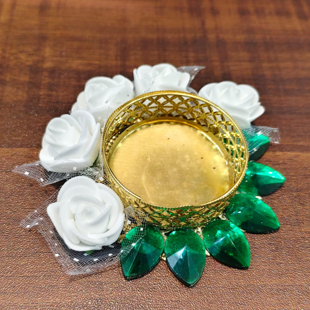 Fancy Diwali Diya - White Rose - Set of 5 pcs