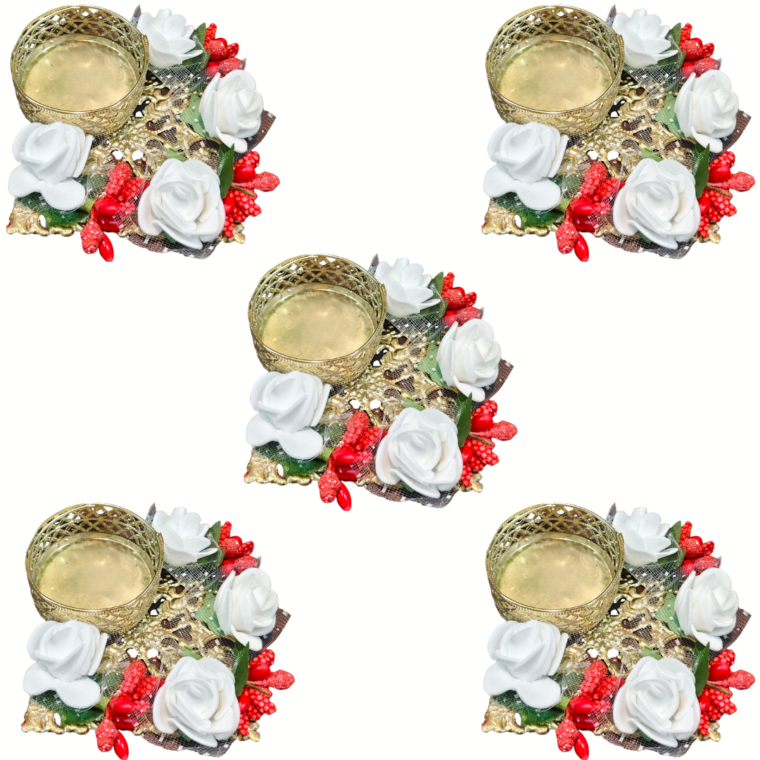 Fancy Diwali Diya - White Rose - Set of 5 pcs