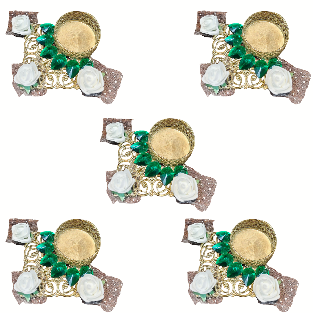 Fancy Diwali Diya - White Rose - Square - Set of 5 pcs