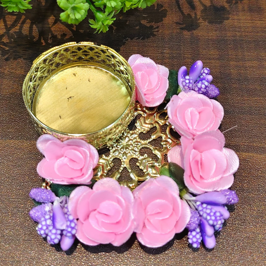 Fancy Metal Diya - Pink Rose - Set of 5 pcs