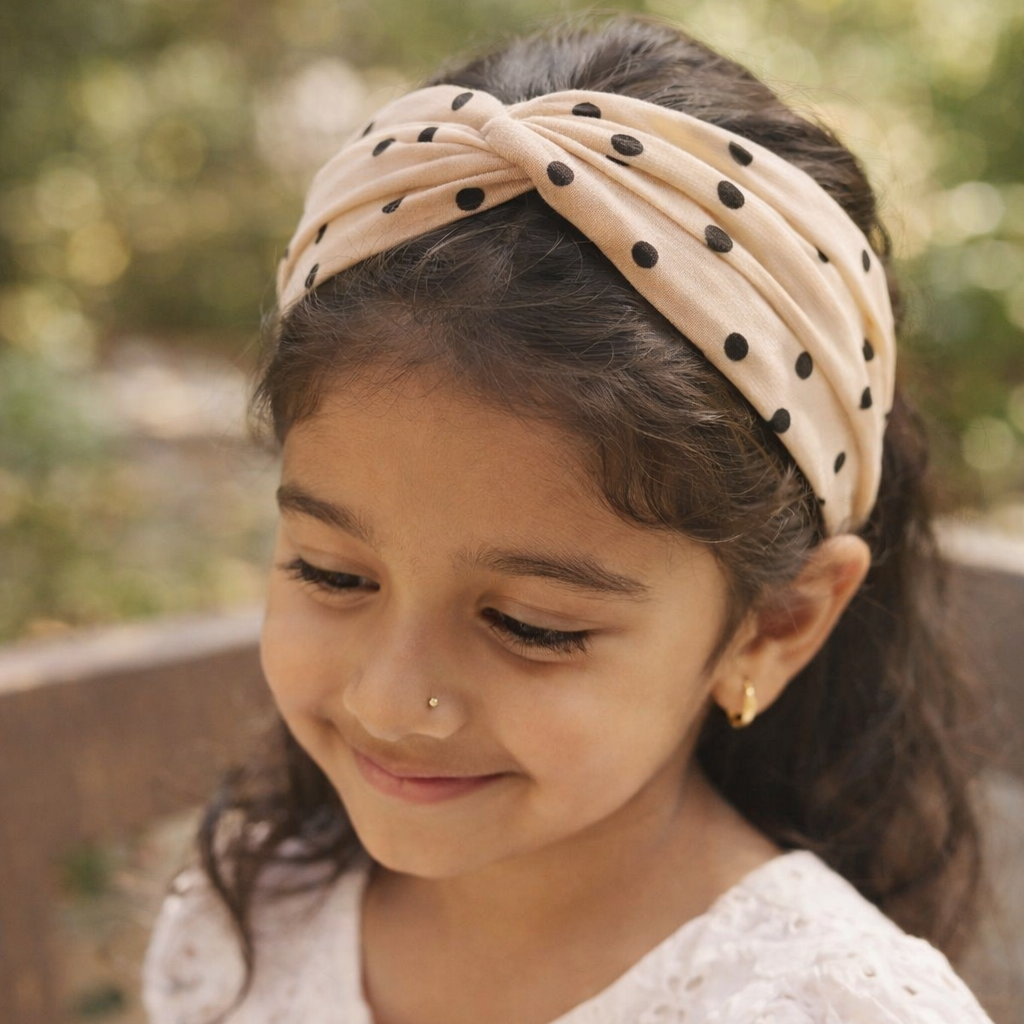 Beige Polka Dot Printed Hairband for Women & Girls - 1pc