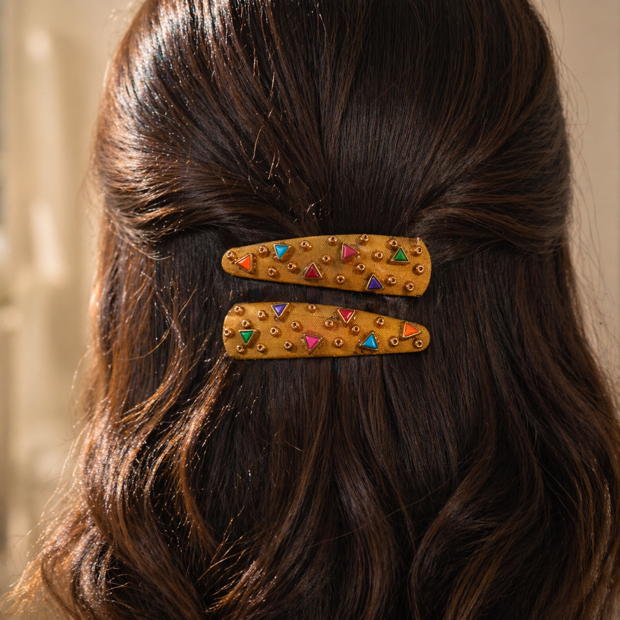 Yellow Hand-Embroidered Hair Clip For Women - 1 Pair