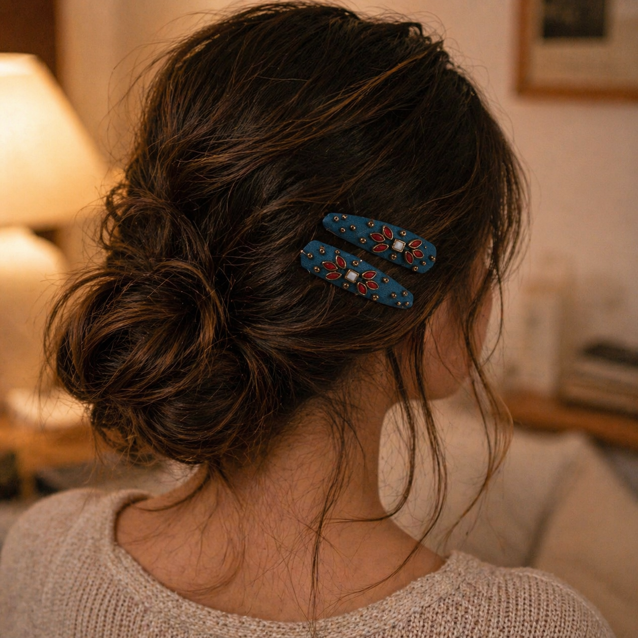 Blue Handmade Hair Clip For Women - 1 Pair