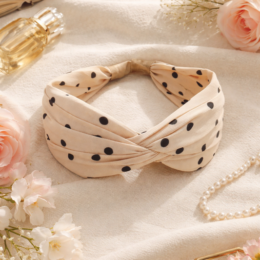 Beige Polka Dot Printed Hairband for Women & Girls - 1pc