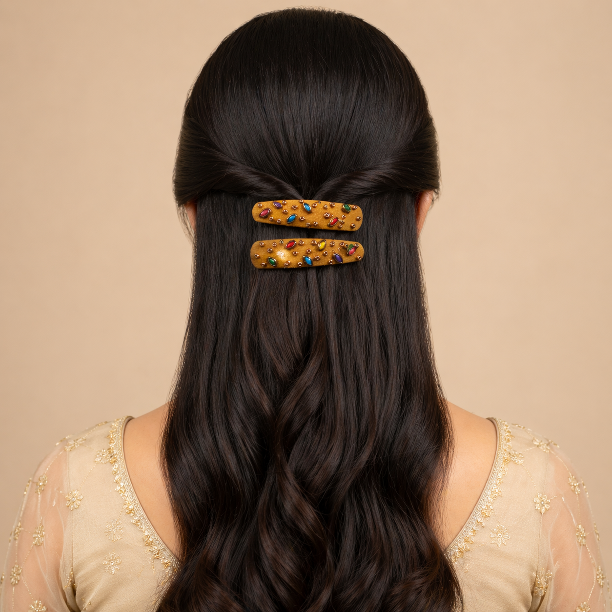 Yellow Multicolor Hair Clip Handmade For Women - 1 Pair