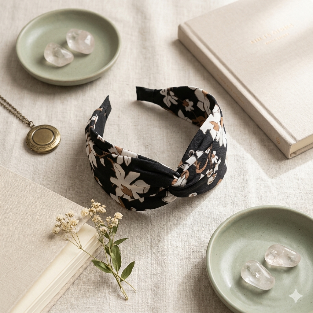 Black Floral Hairband for Women & Girls - 1pc