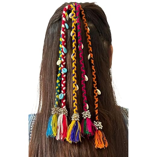 Navratri Hair Braids Multicolour - 1 set (set of 5 braids attached to a rubber band)