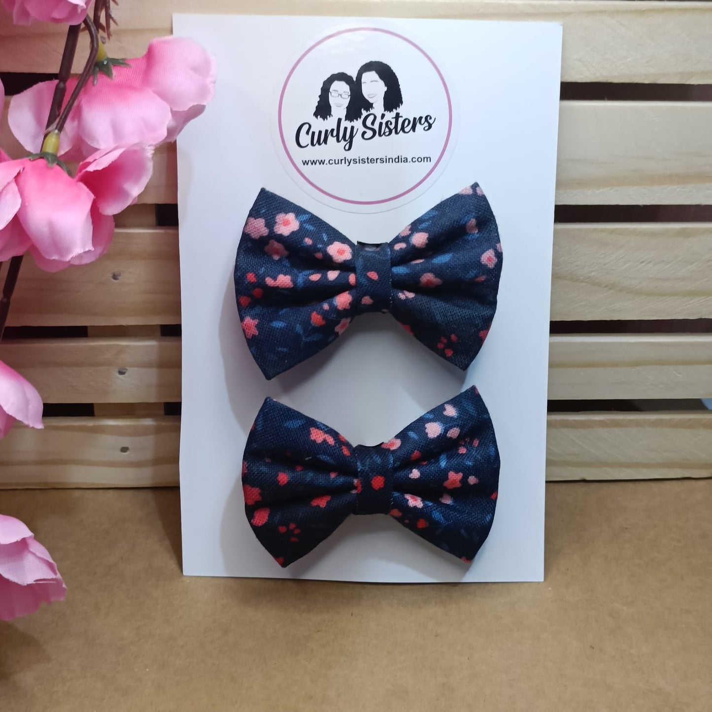 Baby Bow Clips - Navy Floral