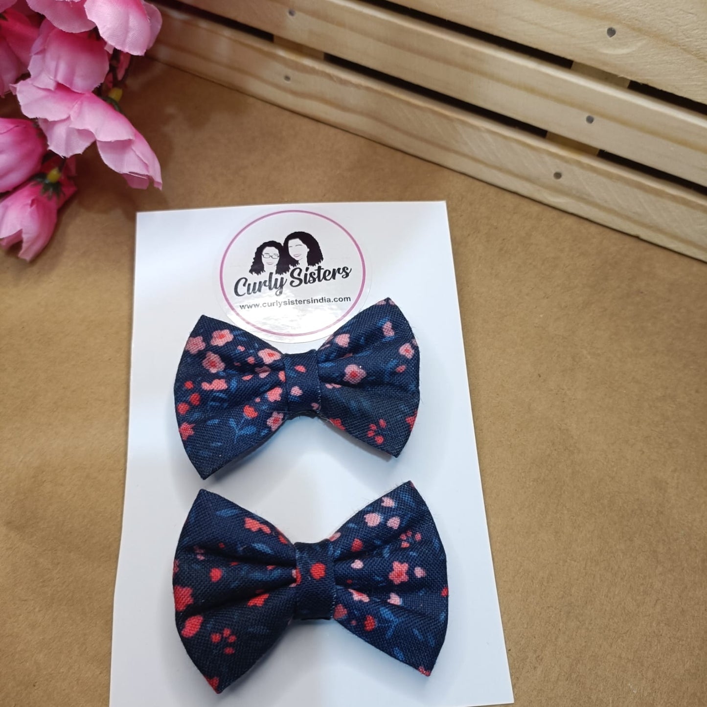 Baby Bow Clips - Navy Floral